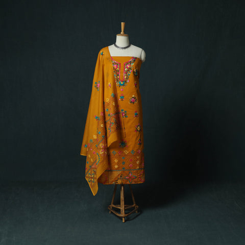 Orange - Hand Embroidered Cotton 3pc Unstitched Dress Material 61
