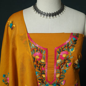 Orange - Hand Embroidered Cotton 3pc Unstitched Dress Material 61