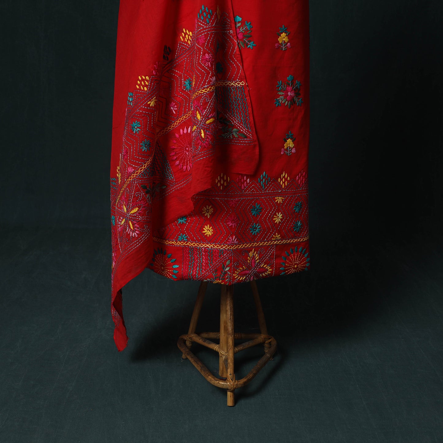 Red - Hand Embroidered Cotton 3pc Unstitched Dress Material 62