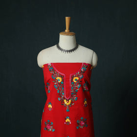 Red - Hand Embroidered Cotton 3pc Unstitched Dress Material 62