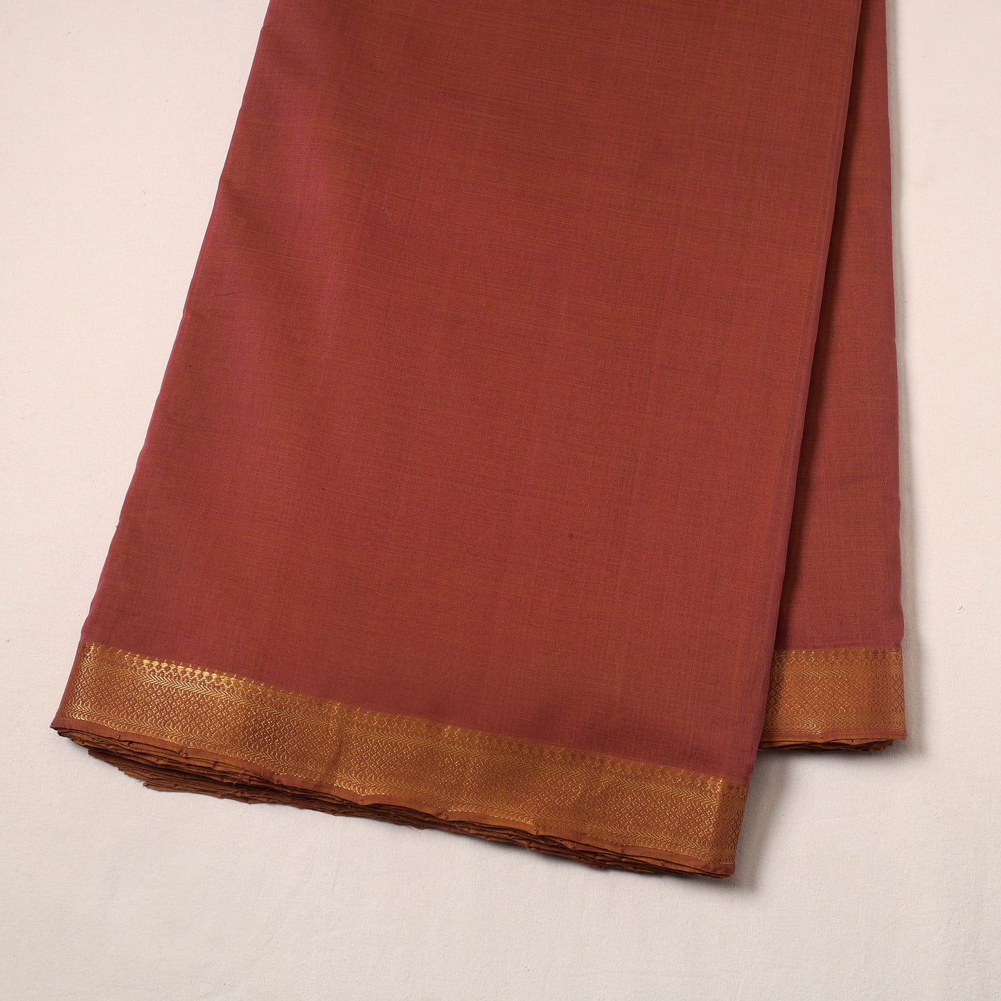 Brown Handloom Mangalagiri Cotton Fabric with Zari Border