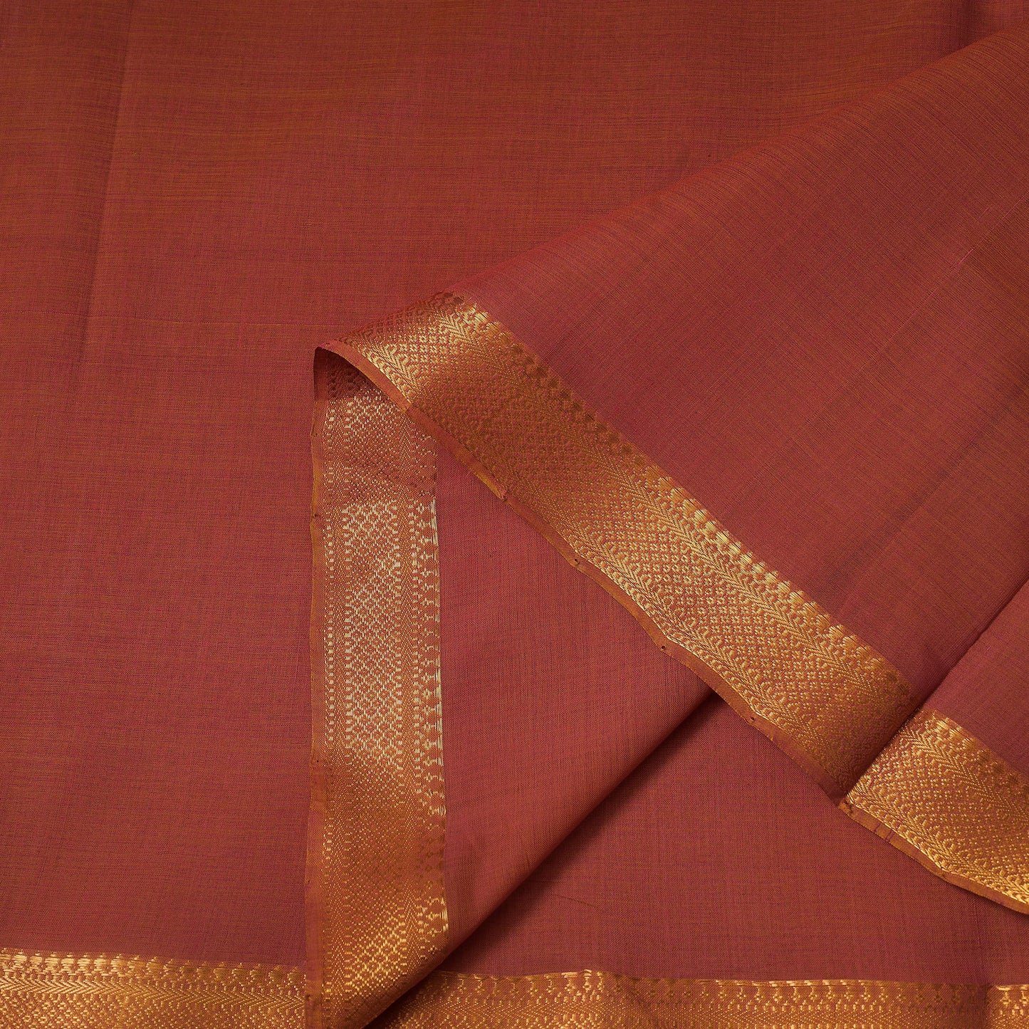 Brown Handloom Mangalagiri Cotton Fabric with Zari Border