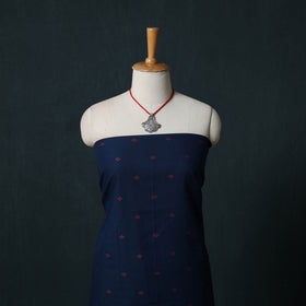 Blue - Jacquard Woven 2pc Cotton Unstitched Dress Material Kurta Set with Jewellery 09