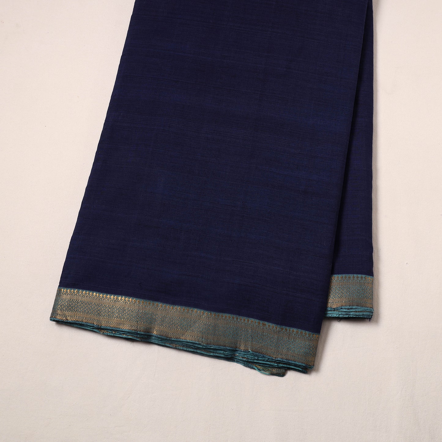 Blue Handloom Mangalagiri Cotton Fabric with Zari Border