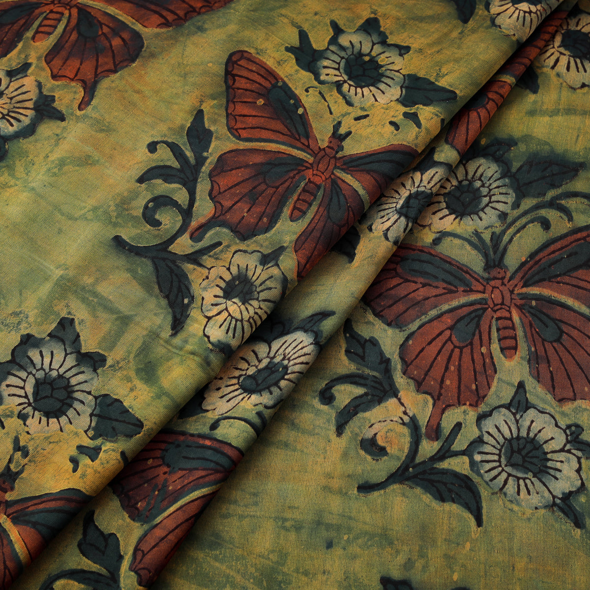 Pomegranate Peel Hand Block Print Modal Silk Fabric 01