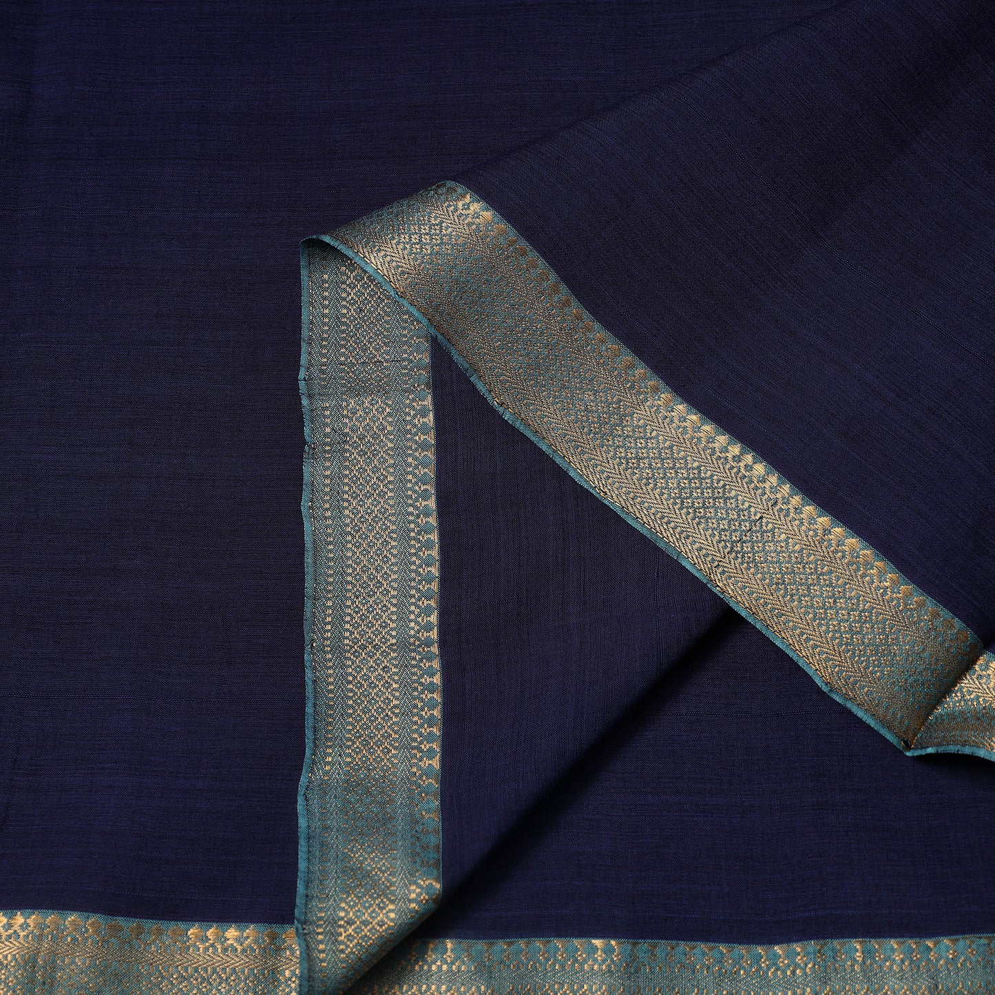 Blue Handloom Mangalagiri Cotton Fabric with Zari Border