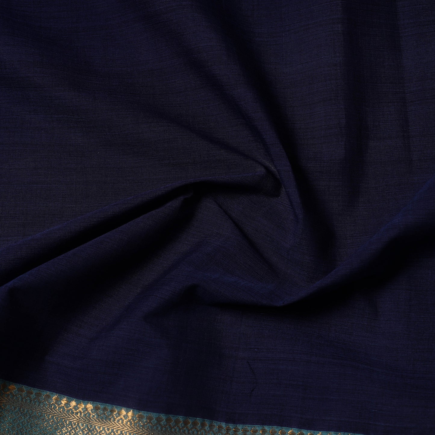Blue Handloom Mangalagiri Cotton Fabric with Zari Border