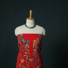 Red - Hand Embroidered Cotton 3pc Unstitched Dress Material 63