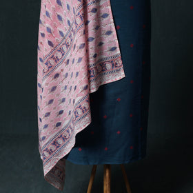 Blue - Jacquard Woven 2pc Cotton Unstitched Dress Material Kurta Set with Jewellery 10