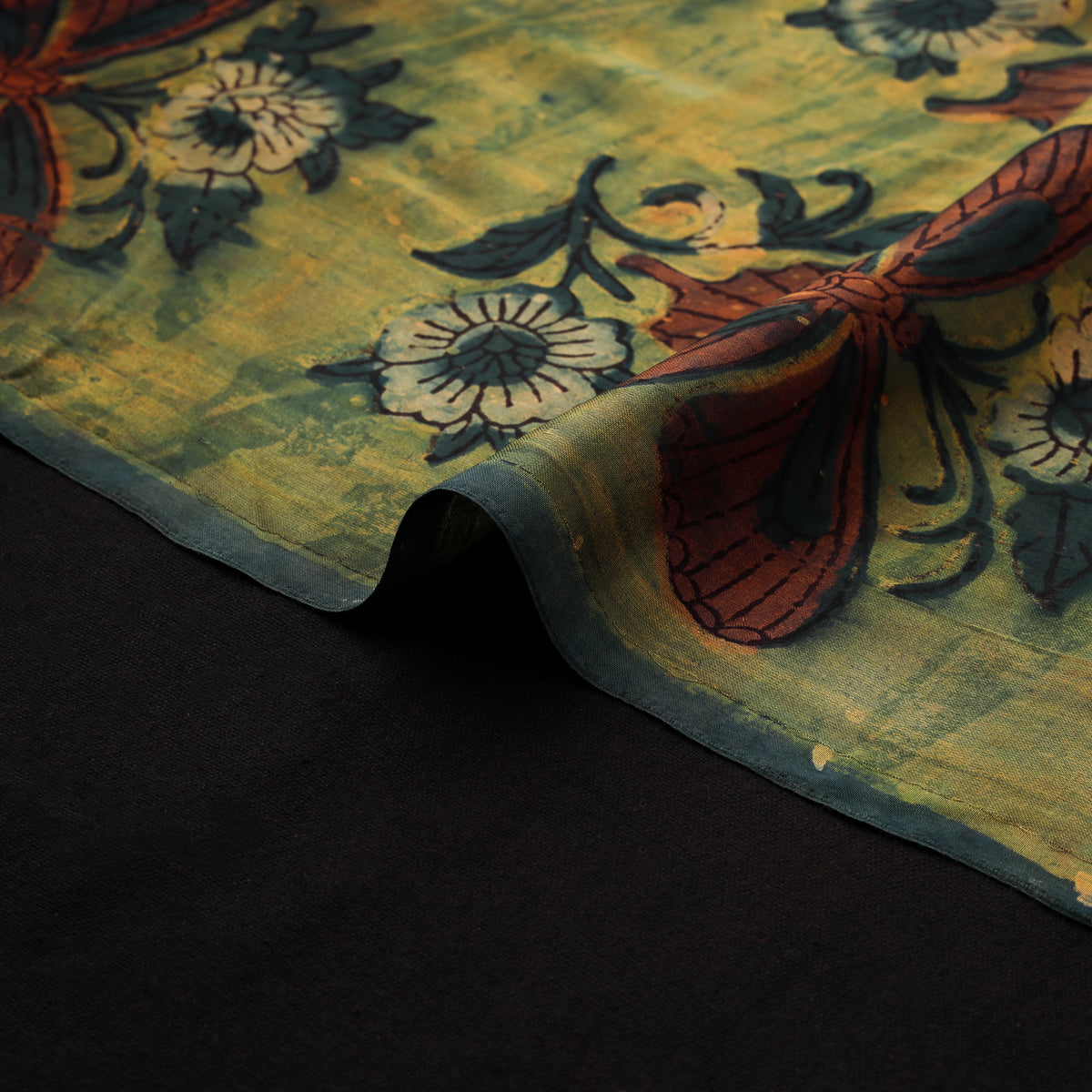 Pomegranate Peel Hand Block Print Modal Silk Fabric 01