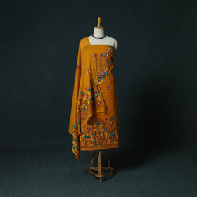 Orange - Hand Embroidered Cotton 3pc Unstitched Dress Material 64