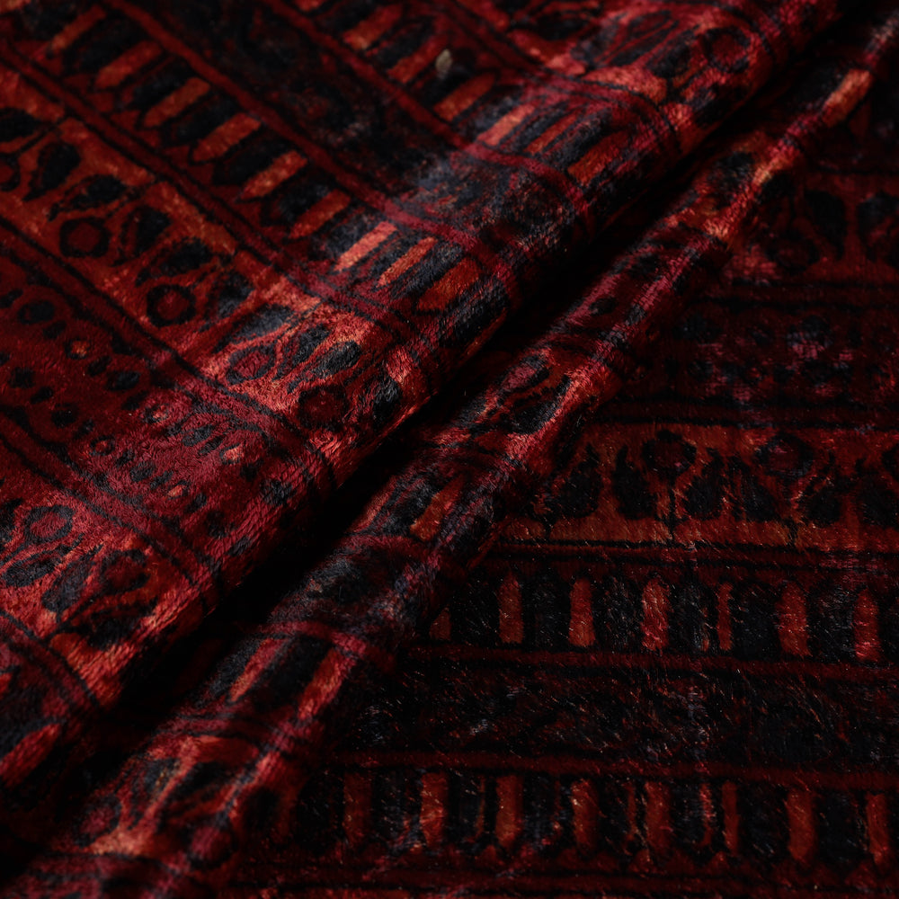 Red - Block Printed Velvet Natural Dyed Ajrakh Fabric 01