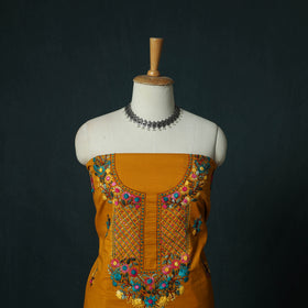 Orange - Hand Embroidered Cotton 3pc Unstitched Dress Material 64