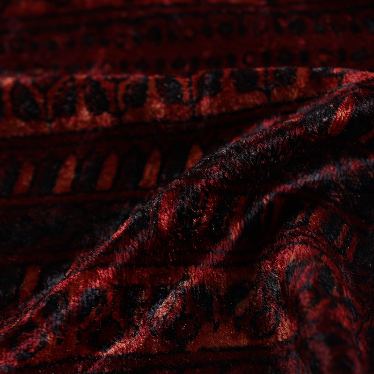 Red - Block Printed Velvet Natural Dyed Ajrakh Fabric 01