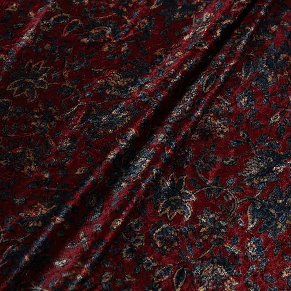 Red - Block Printed Velvet Natural Dyed Ajrakh Fabric 02