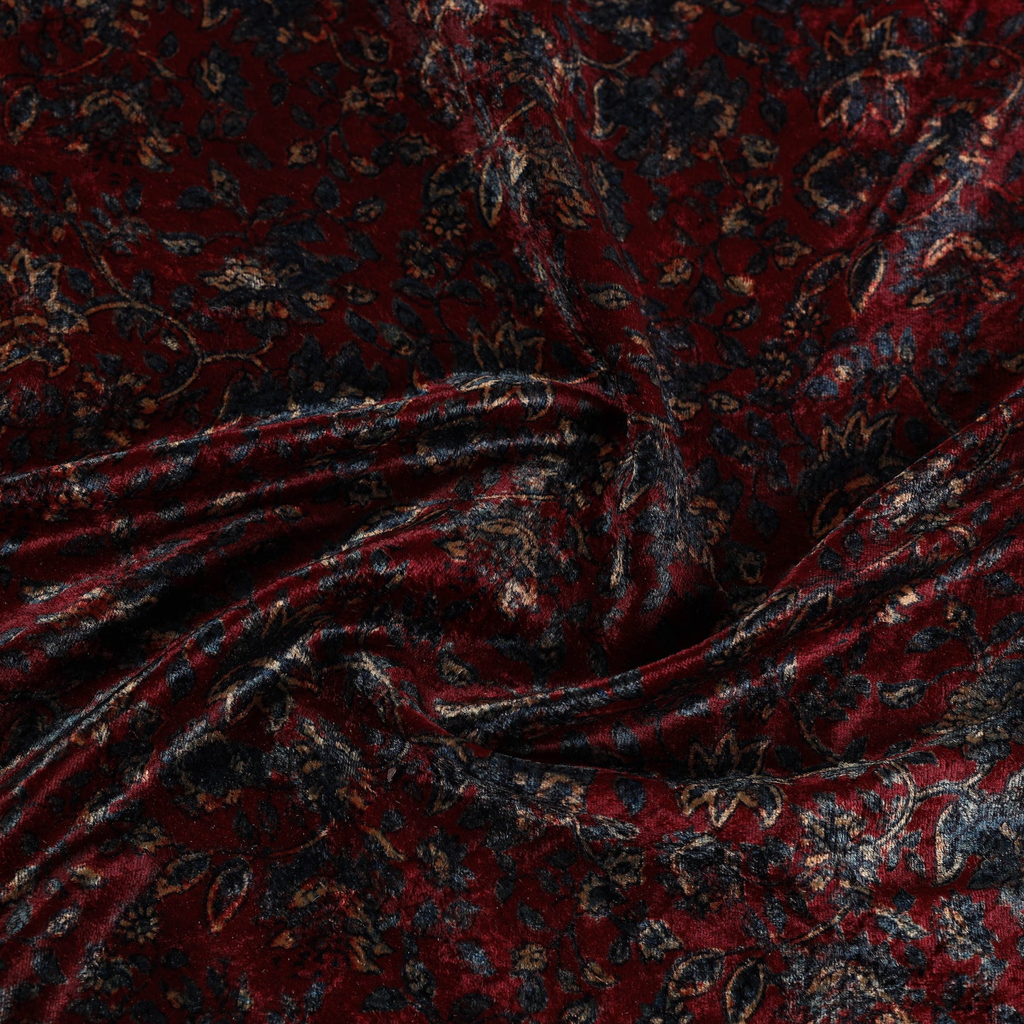 Red - Block Printed Velvet Natural Dyed Ajrakh Fabric 02