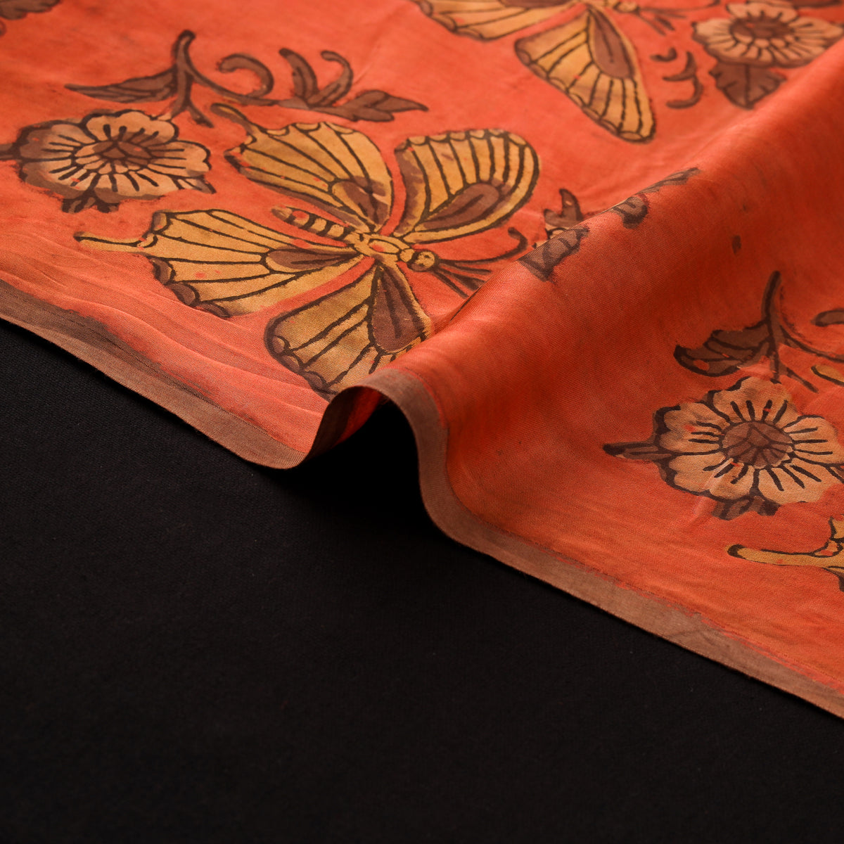 Pomegranate Peel Hand Block Print Modal Silk Fabric 03