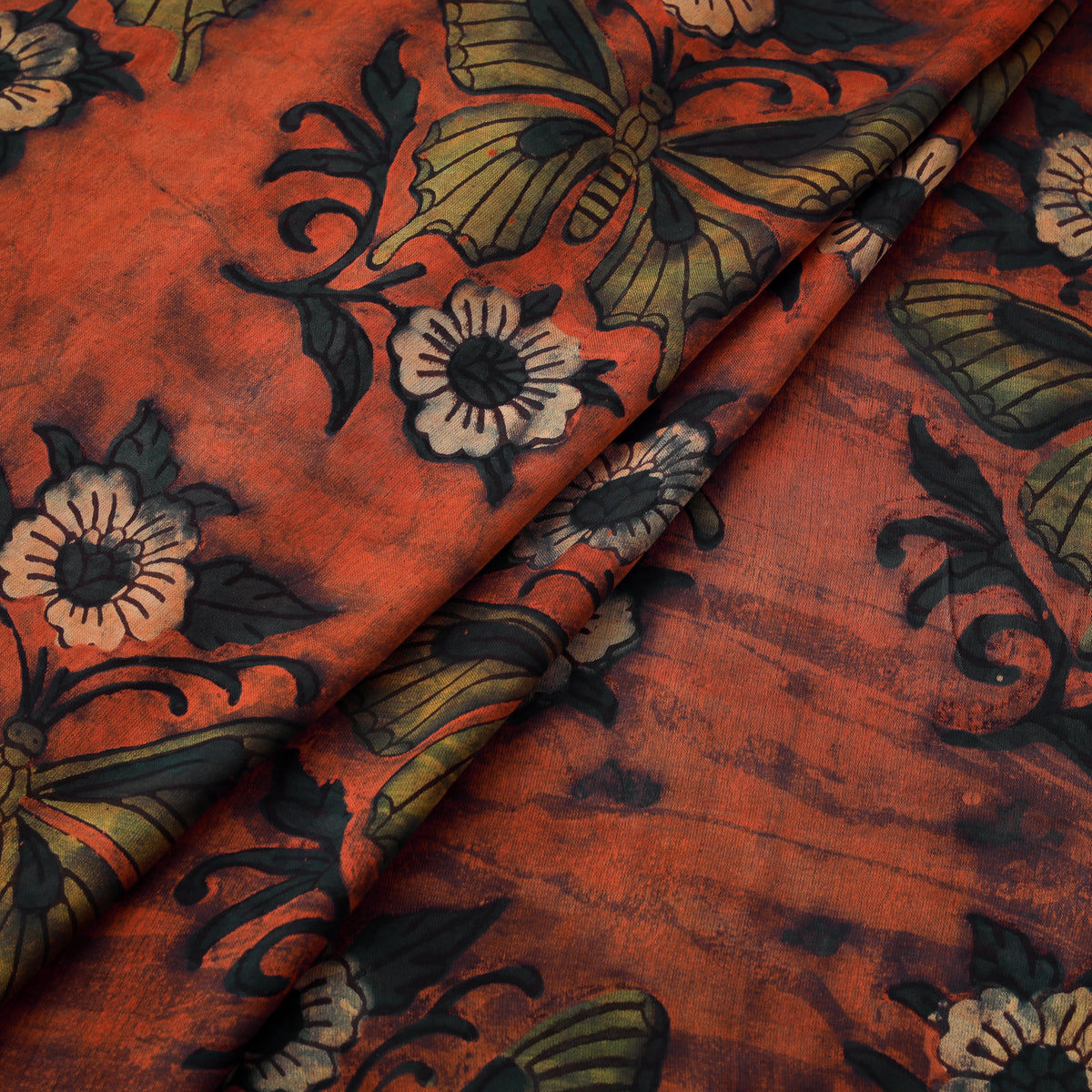 Pomegranate Peel Hand Block Print Modal Silk Fabric 04