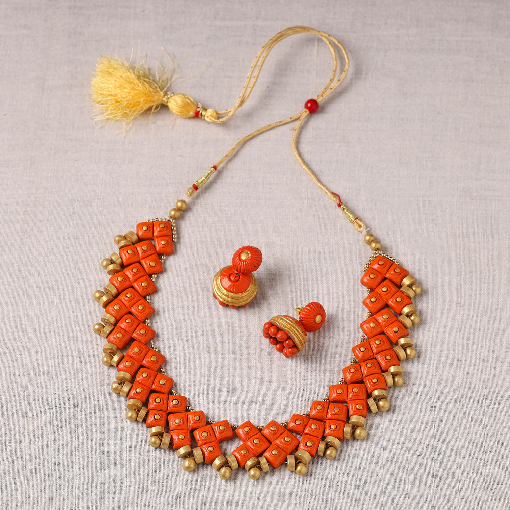 Bishnupur Handpainted Terracotta Necklace Set 64  1 64