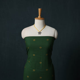 Green - Jacquard Woven 2pc Cotton Unstitched Dress Material Kurta Set with Jewellery 12