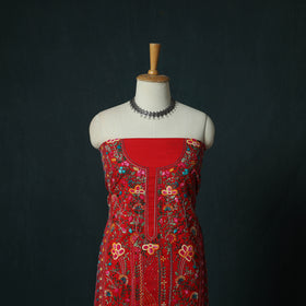 Red - Hand Embroidered Cotton 3pc Unstitched Dress Material 65