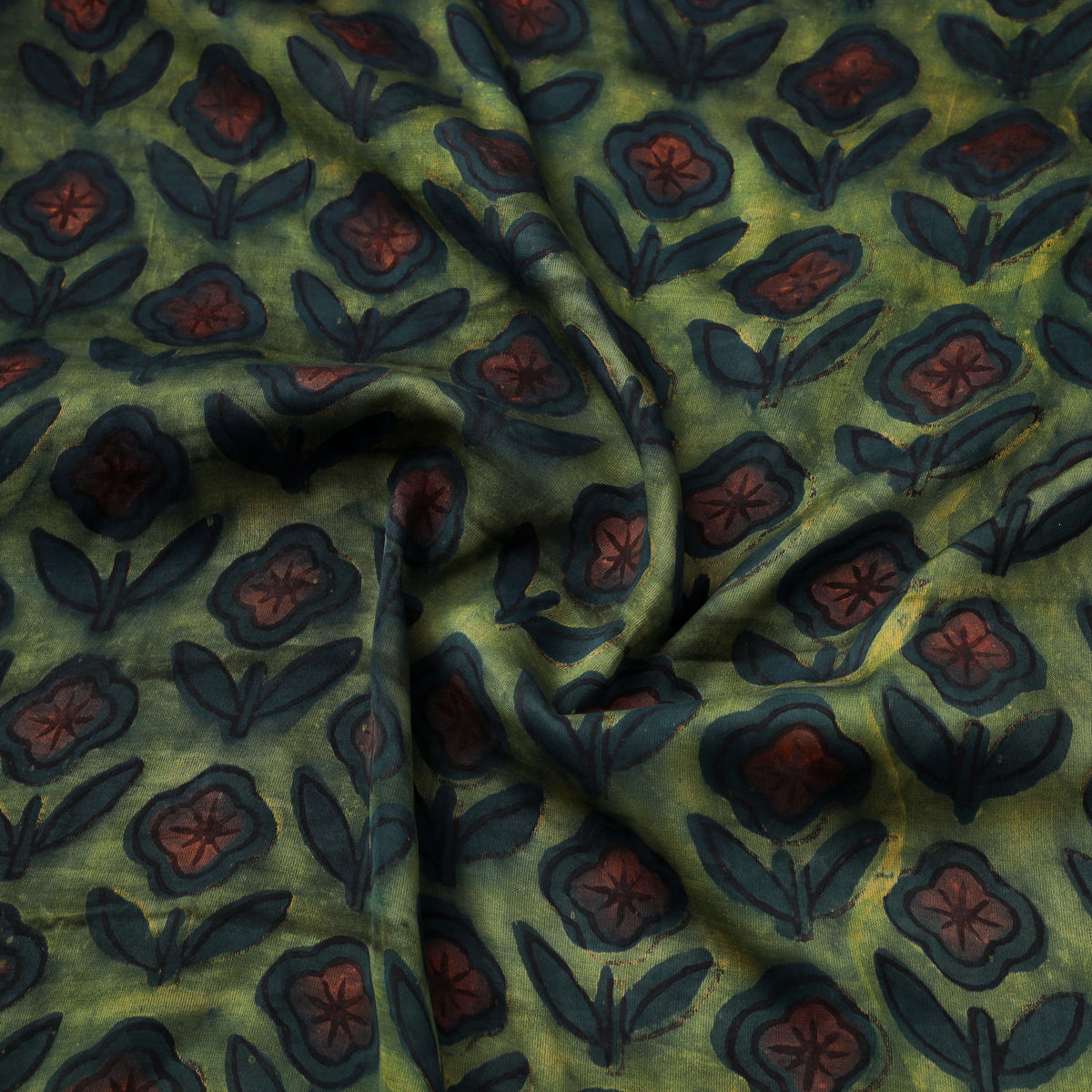 Pomegranate Peel Hand Block Print Modal Silk Fabric 05