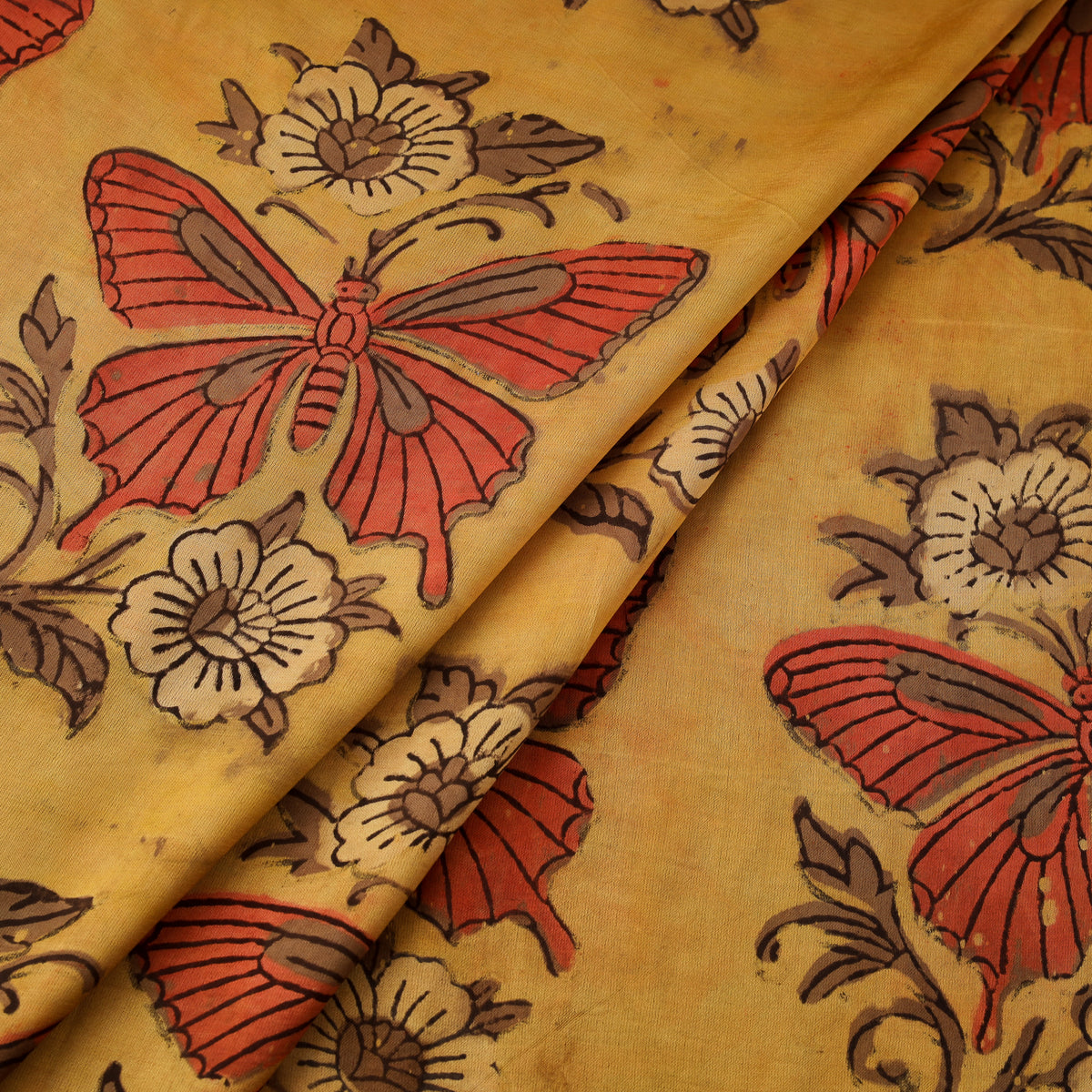 Pomegranate Peel Hand Block Print Modal Silk Fabric 06