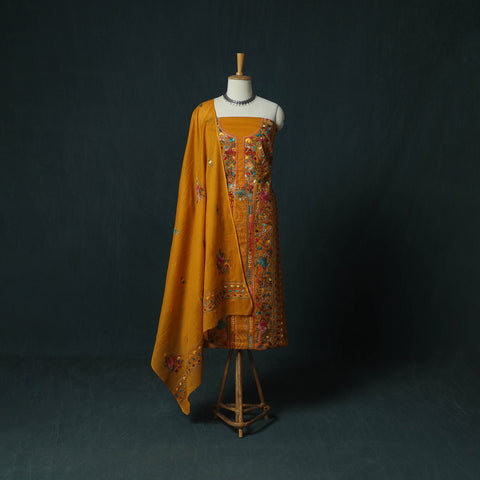 Orange - Hand Embroidered Cotton 3pc Unstitched Dress Material 66