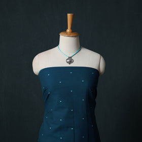 Blue - Jacquard Woven 2pc Cotton Unstitched Dress Material Kurta Set with Jewellery 13