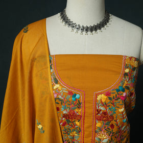 Orange - Hand Embroidered Cotton 3pc Unstitched Dress Material 66