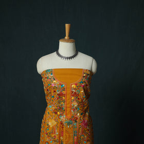 Orange - Hand Embroidered Cotton 3pc Unstitched Dress Material 66