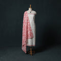White - Jacquard Woven 2pc Cotton Unstitched Dress Material Kurta Set with Jewellery 14