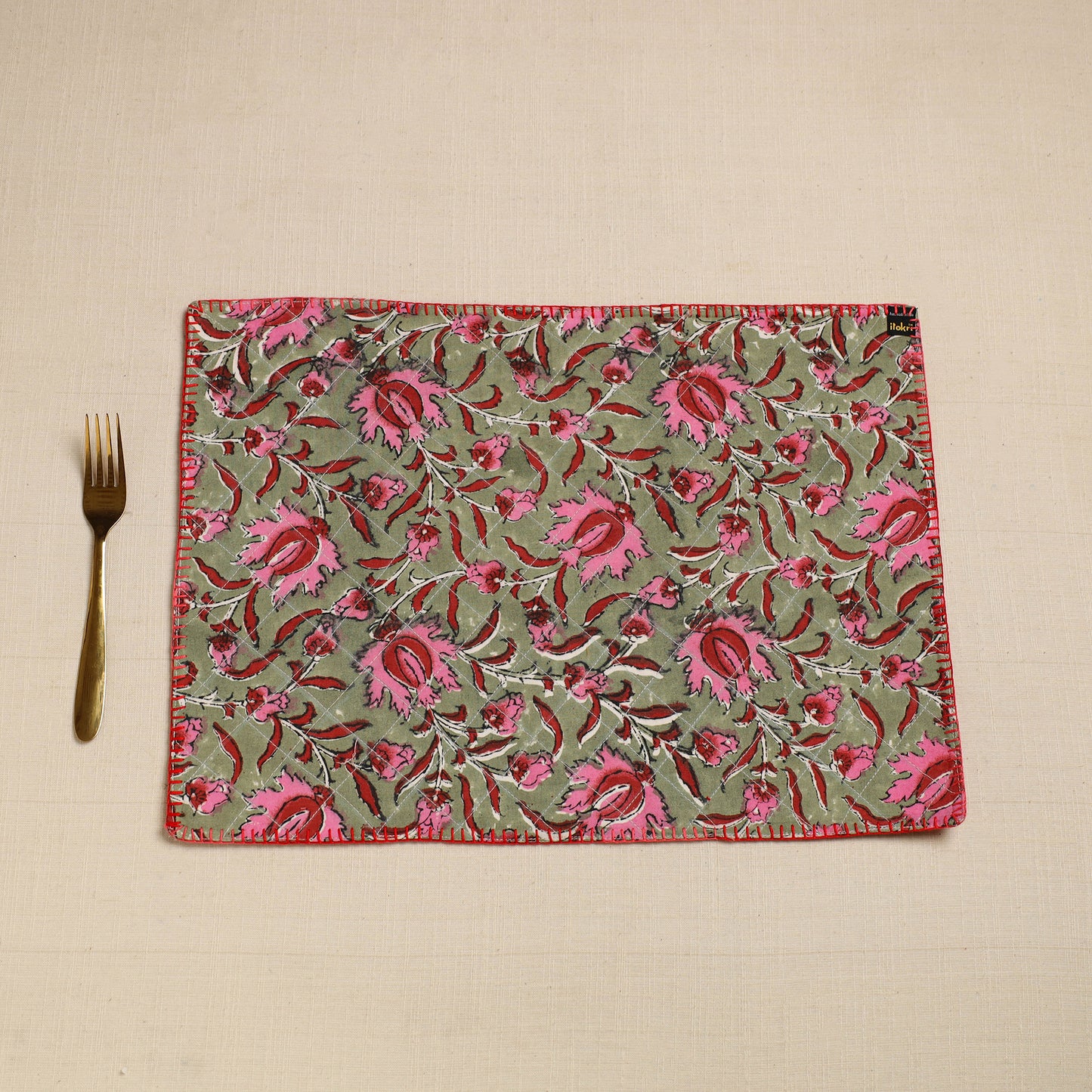 Hand Embroidered Floral Cotton Reversible Table Mat 27