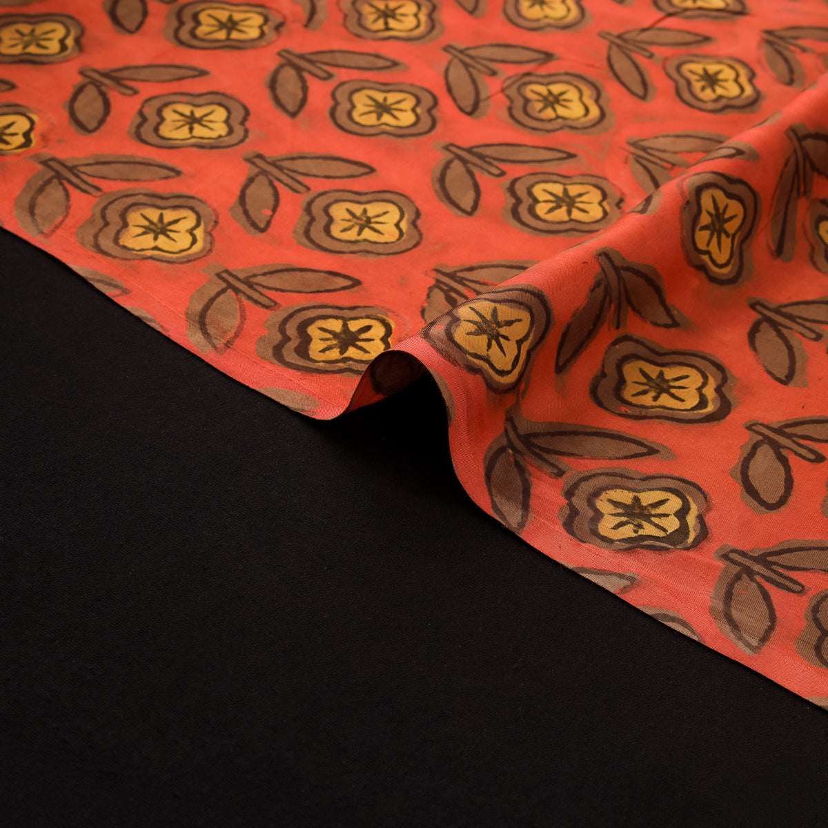 Pomegranate Peel Hand Block Print Modal Silk Fabric 08