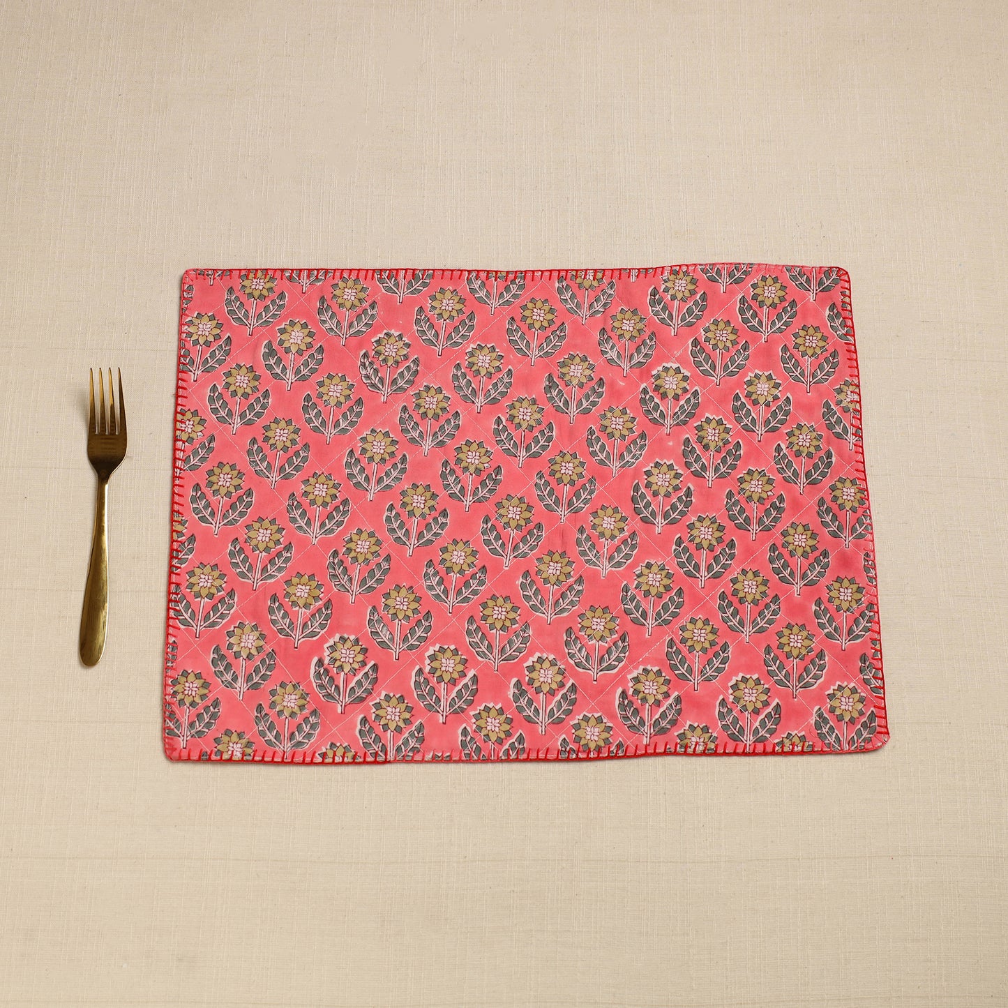 Hand Embroidered Floral Cotton Reversible Table Mat 27