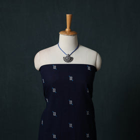 Blue - Jacquard Woven 2pc Cotton Unstitched Dress Material Kurta Set with Jewellery 15