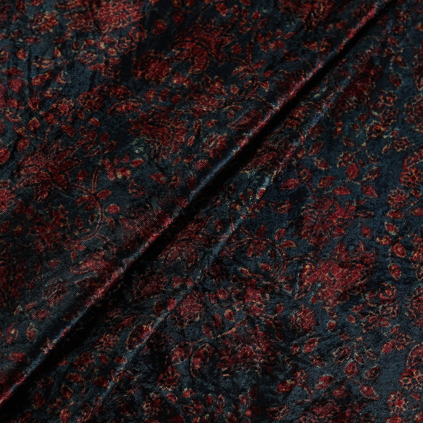 Red - Block Printed Velvet Natural Dyed Ajrakh Fabric 06