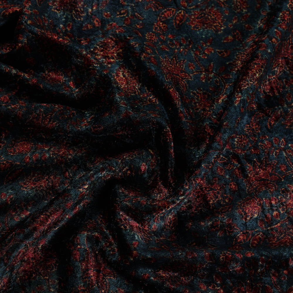 Red - Block Printed Velvet Natural Dyed Ajrakh Fabric 06