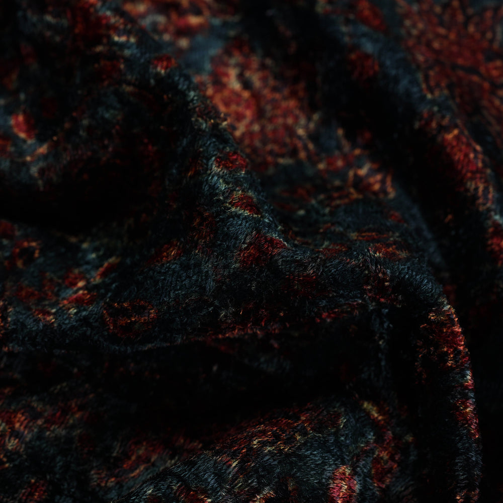 Red - Block Printed Velvet Natural Dyed Ajrakh Fabric 06