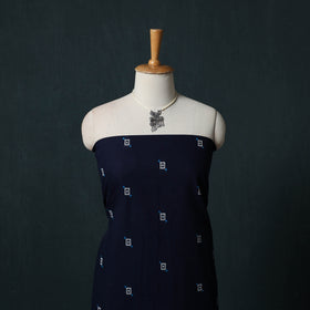 Blue - Jacquard Woven 2pc Cotton Unstitched Dress Material Kurta Set with Jewellery 16