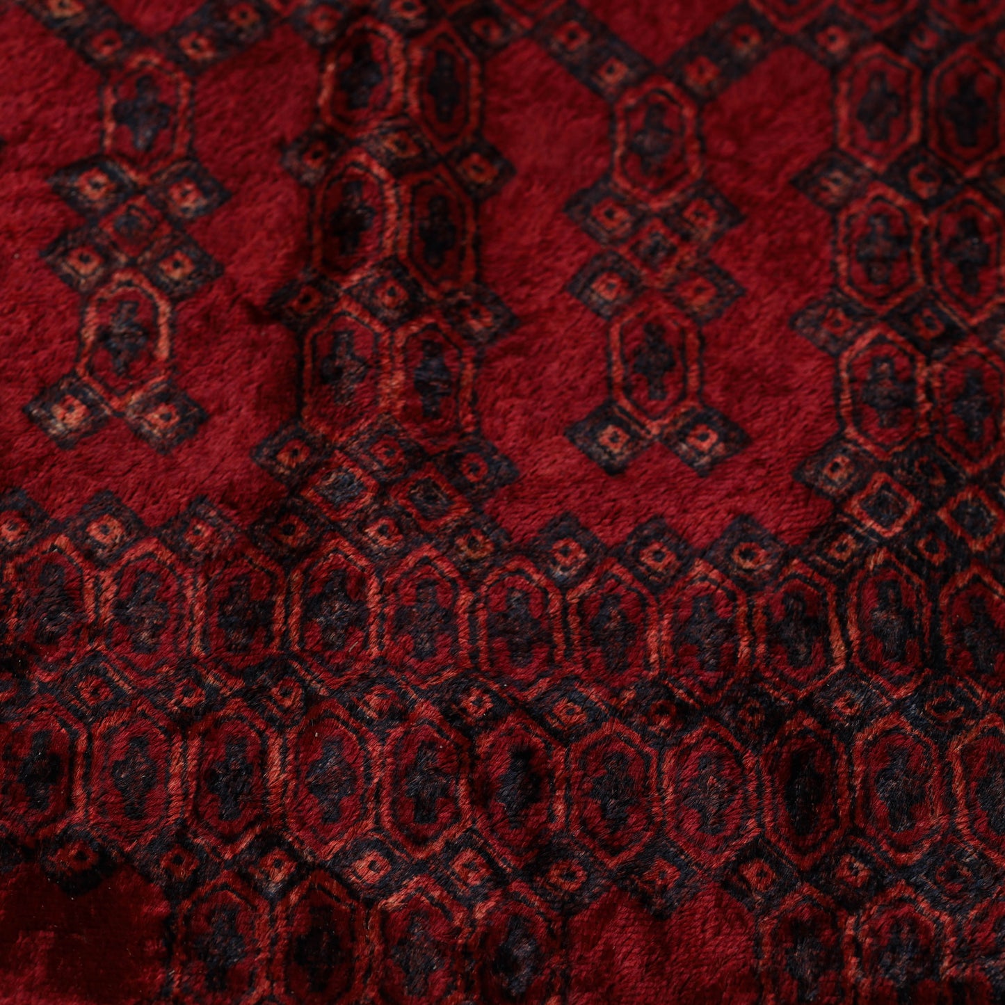 Red - Block Printed Velvet Natural Dyed Ajrakh Fabric 05