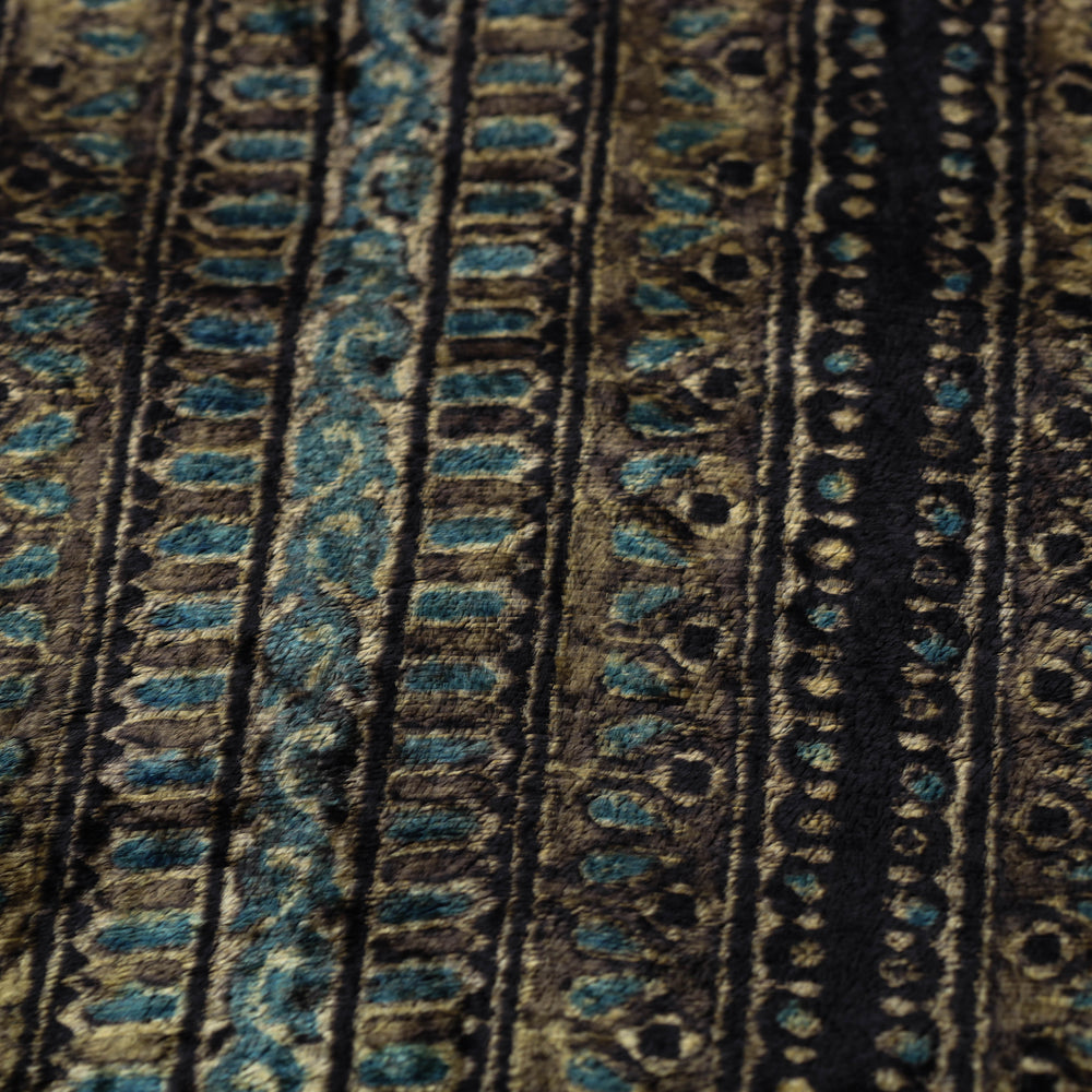 Black - Block Printed Velvet Natural Dyed Ajrakh Fabric 03