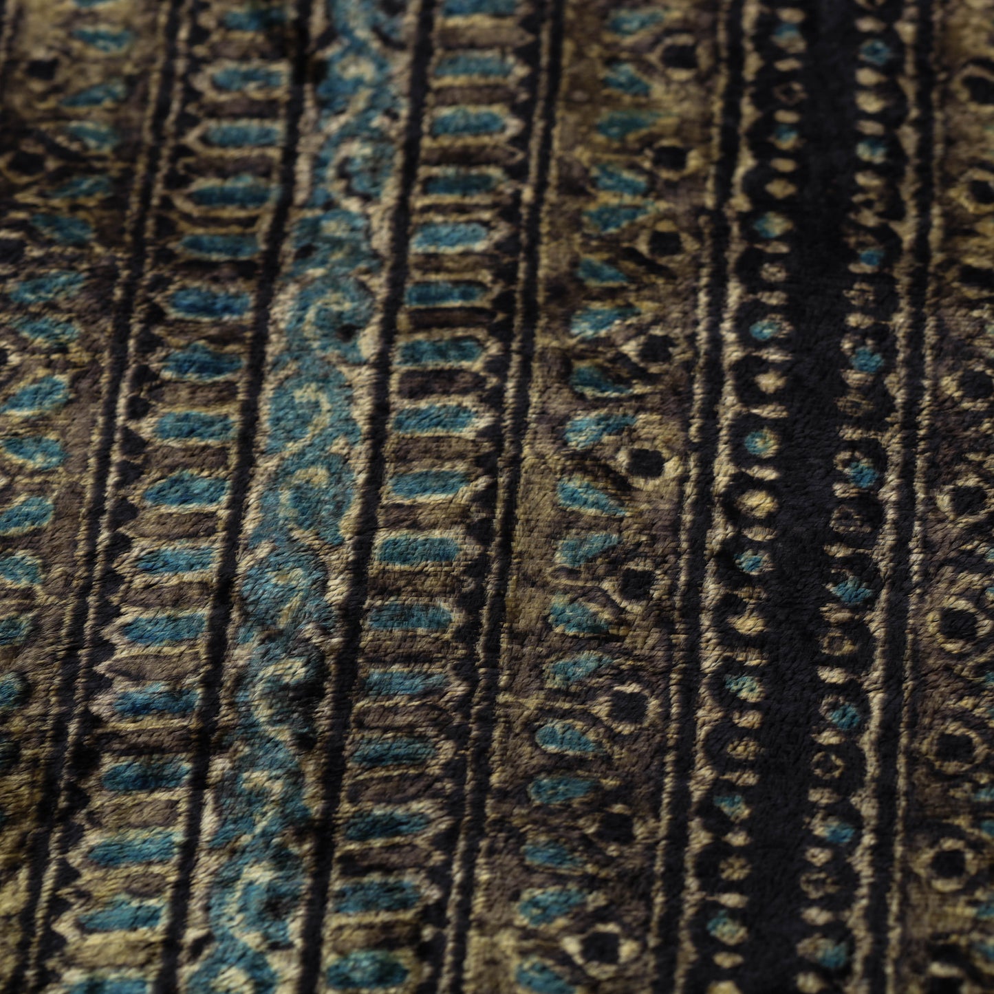 Black - Block Printed Velvet Natural Dyed Ajrakh Fabric 03