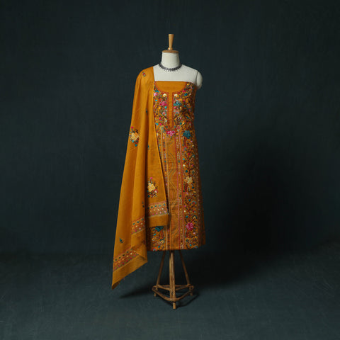 Orange - Hand Embroidered Cotton 3pc Unstitched Dress Material 69