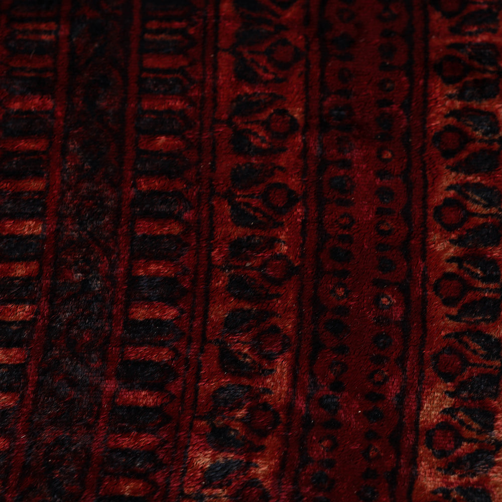 Red - Block Printed Velvet Natural Dyed Ajrakh Fabric 01