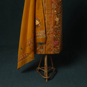 Orange - Hand Embroidered Cotton 3pc Unstitched Dress Material 69