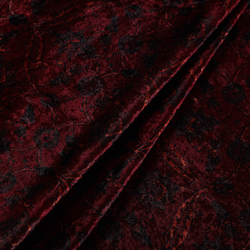 Red - Block Printed Velvet Natural Dyed Ajrakh Fabric 08