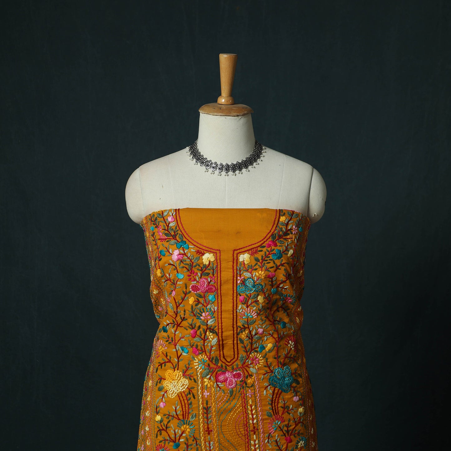 Orange - Hand Embroidered Cotton 3pc Unstitched Dress Material 69