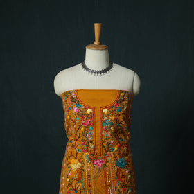 Orange - Hand Embroidered Cotton 3pc Unstitched Dress Material 69