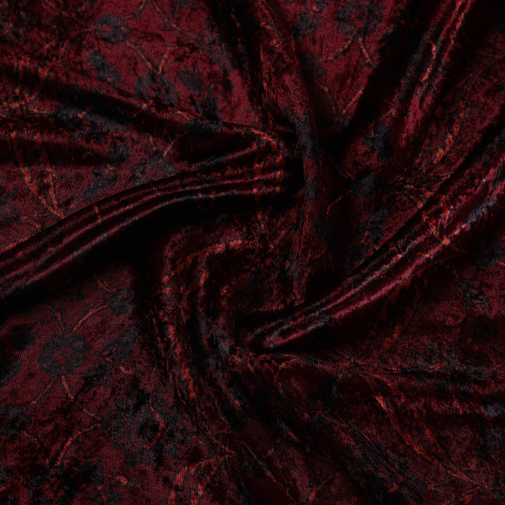 Red - Block Printed Velvet Natural Dyed Ajrakh Fabric 08